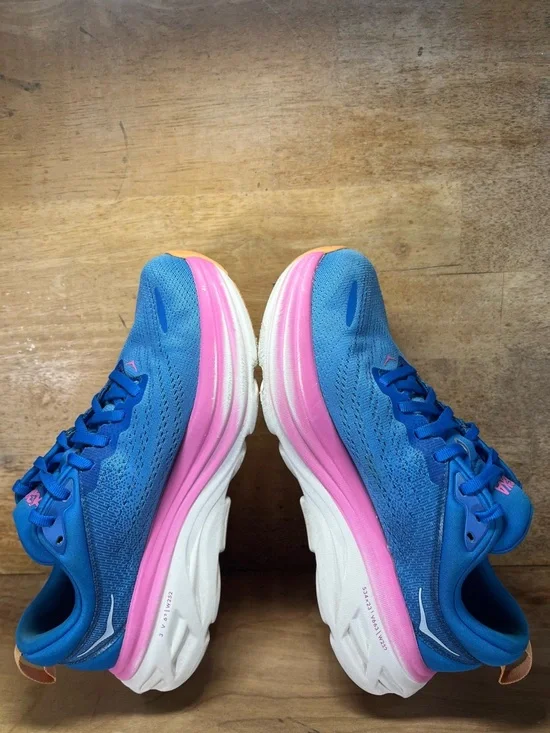 Hoka One One Bondi 8 REFLECTIVE Womens Size 7.5 Running Shoes Sneakers Blue Pink - Picture 6 of 13